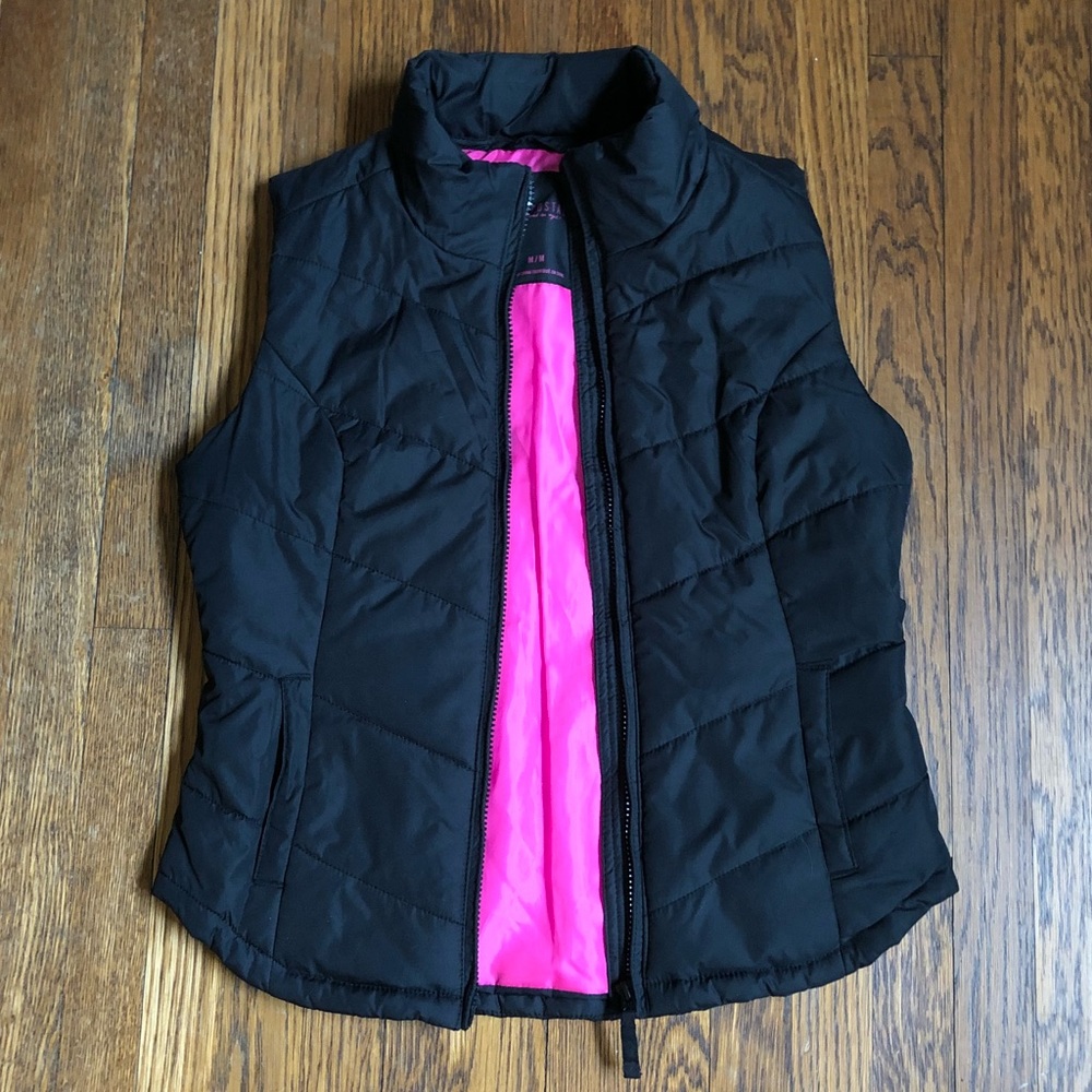 Aeropostale black pink zip puffer vest medium NWT